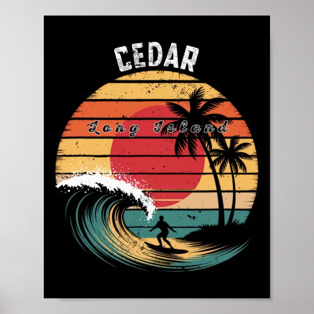Poster Praia de Cedar Beach Long Island Surfando  (Frente)