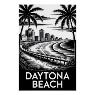 Póster Praia de Daytona Flórida Corte de Madeira Preto e