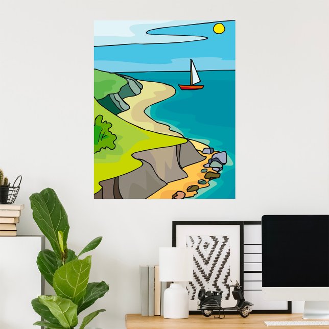 Poster Praia de Falésia Costeira com veleiro (Criador carregado)