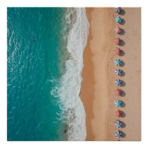 Póster Praia de guarda-chuvas Oceano Tropical