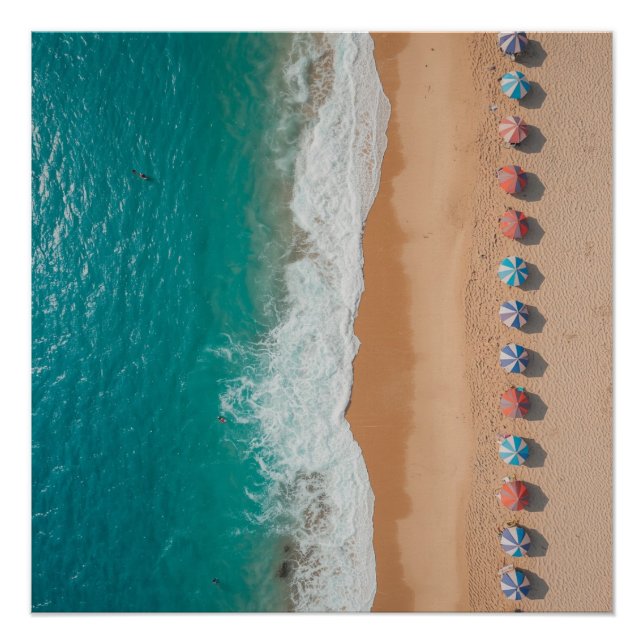 Póster Praia de guarda-chuvas Oceano Tropical  (Frente)