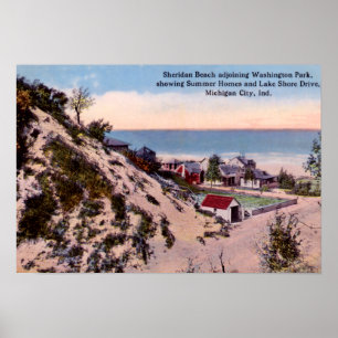 Póster Praia de Indiana Sheridan da cidade de Michigan,