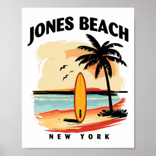 Poster Praia de Jones Nova York Prancha de Surfe Surfando