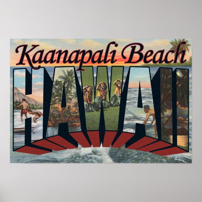 Póster Praia de Kaanapali, Havaí - Cenas com Letras Grand (Frente)