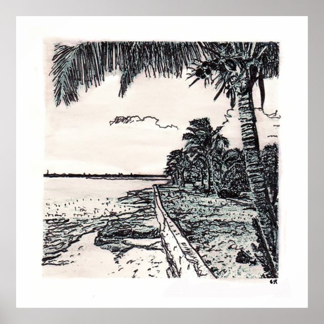 Poster Praia de Lochabar, Long Island, Bahamas (Frente)
