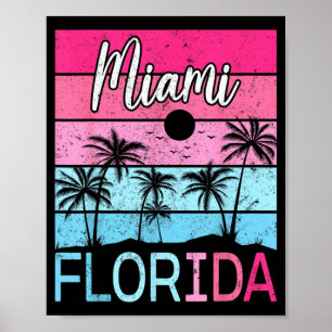 Poster Praia de Miami Flórida Engraçado Vintage Pôr do So