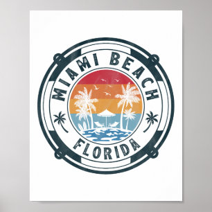 Poster Praia de Miami Flórida Férias de Verão Vintage Pôr