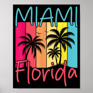 Poster Praia de Miami Flórida Pôr do Sol Tropical Vintage