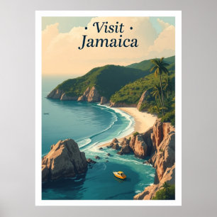Poster Praia de Negril, Jamaica ilustração de viagem vint