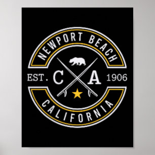 Poster Praia de Newport Beach Califórnia Ca Retro Surfist