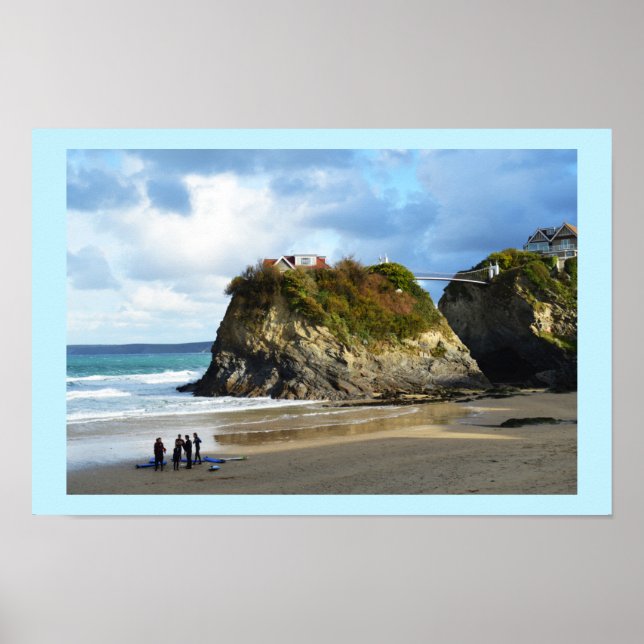 Póster Praia de Newquay em Cornwall (Frente)