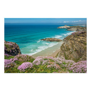 Póster Praia de Newquay no Norte da Cornualha, penhasco d