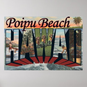 Póster Praia de Poipu, Havaí - grandes cenas da letra