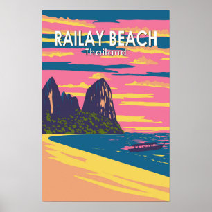 Poster Praia de Railay Tailândia Viagem Arte Vintage