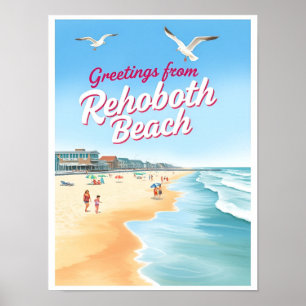 Poster Praia de Rehoboth, Delaware Costeira Vintage