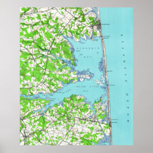 Póster Praia de Rehoboth & praia Delaware Mapa de Bethany