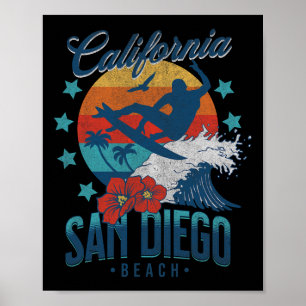 Poster Praia de San Diego Califórnia Surf Viagem Vintage