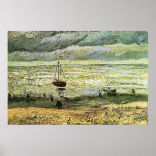Póster Praia de Scheveningen no clima de tempestade por