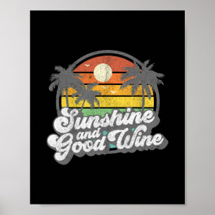 Poster Praia de Sol e Bom Vinho Retro 70s Vintage Férias