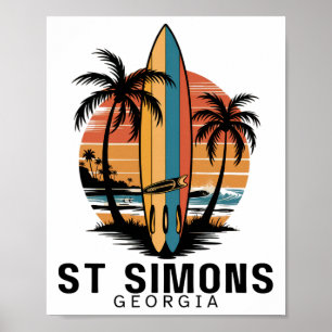 Poster Praia de St Simons Geórgia Surfando Surfista _1