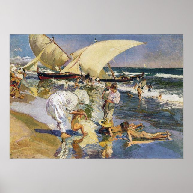 Póster Praia de Valencia na Luz da Manhã (Frente)