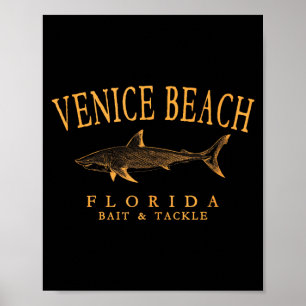Poster Praia de Veneza Flórida Pesca de Tubarão Vintage L
