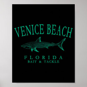 Poster praia de venice florida tubarão vintage pesca azul
