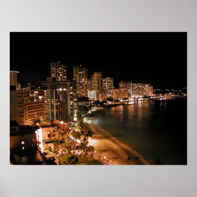 Poster praia de Waikiki à noite (Frente)