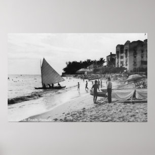 Poster Praia de Waikiki e barcos Honolulu