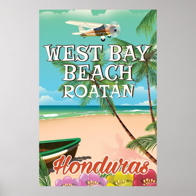 Póster Praia de West Bay, Roatán Honduras pôster de viage (Frente)