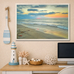 Poster Praia do Pôr do Sol no Oceano 0735 Pintura Arte Im