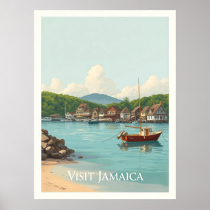 Poster Praia do Tesouro, Jamaica – Ilustração Vintage