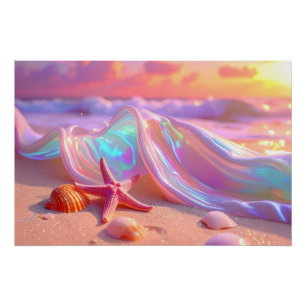 Póster Praia dos Sonhos Fantasia Com Estrela-do-Mar Rosa
