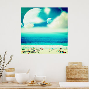 Poster praia e espaço oceânico abstrato sonhador