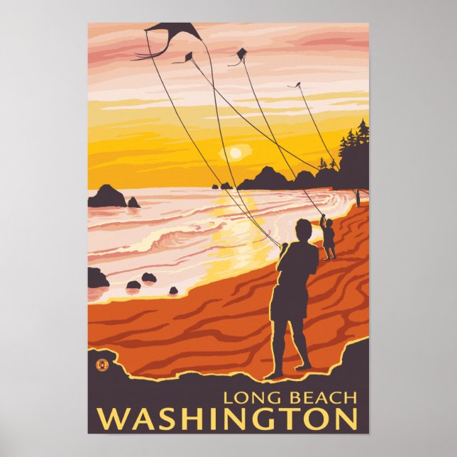 Poster Praia e pipas - Long Beach, Washington (Frente)