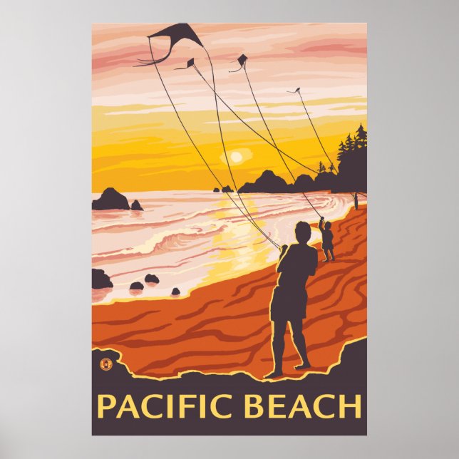 Poster Praia e pipas - Praia do Pacífico, Washington (Frente)