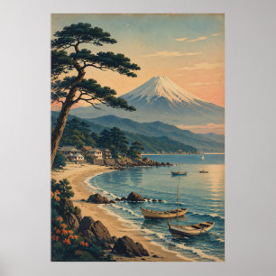 Poster Praia enluarada do Monte Fuji Paisagem Japonesa Vi