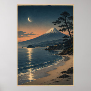 Poster Praia enluarada do Monte Fuji Paisagem Japonesa Vi
