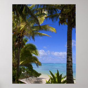 Póster Praia ladeada por palmeiras Ilhas Cook 2