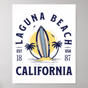 Poster Praia Laguna Califórnia Surf Verão Férias Vinta