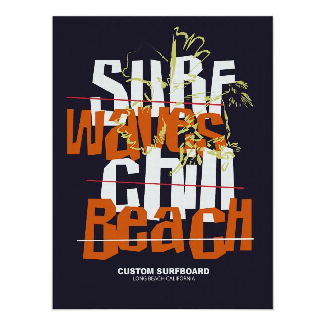 Póster Praia Lonja Personalizada de Ondas de surf (Frente)