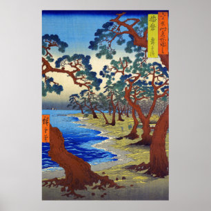 Poster Praia Maiko Província Harima Utagawa Hiroshige Car