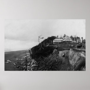 Póster Praia pacífica, WA - hotel da praia e velho