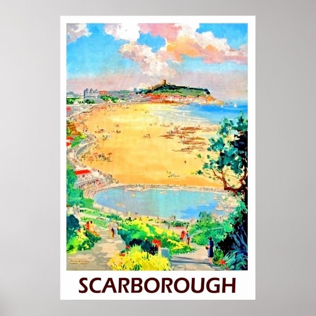 Poster Praia, paisagem, viagens vintage de Scarborough (Frente)