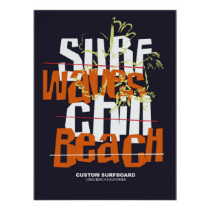 Póster Praia Personalizada de Ondas de surf