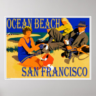 Póster Praia praia retro de San Francisco do oceano,