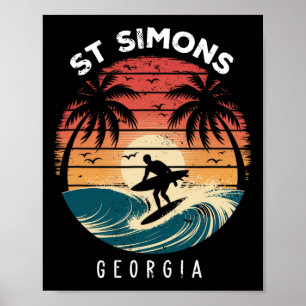 Poster Praia St Simons Geórgia Ondas de Surfboard Praia
