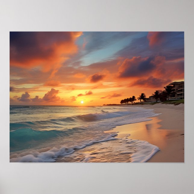 Poster Praia Sunset Tropical (Frente)
