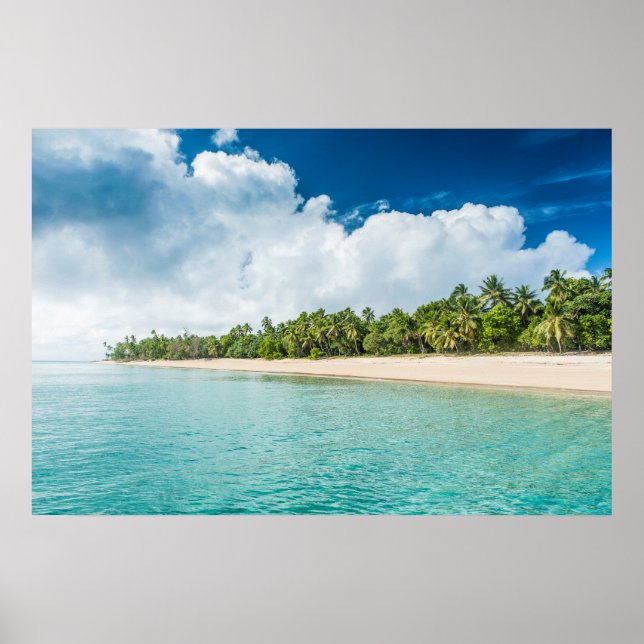 Poster Praia Tropical Cercada por Palmeiras (Frente)