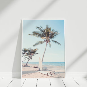 Poster Praia Tropical com Surfboards